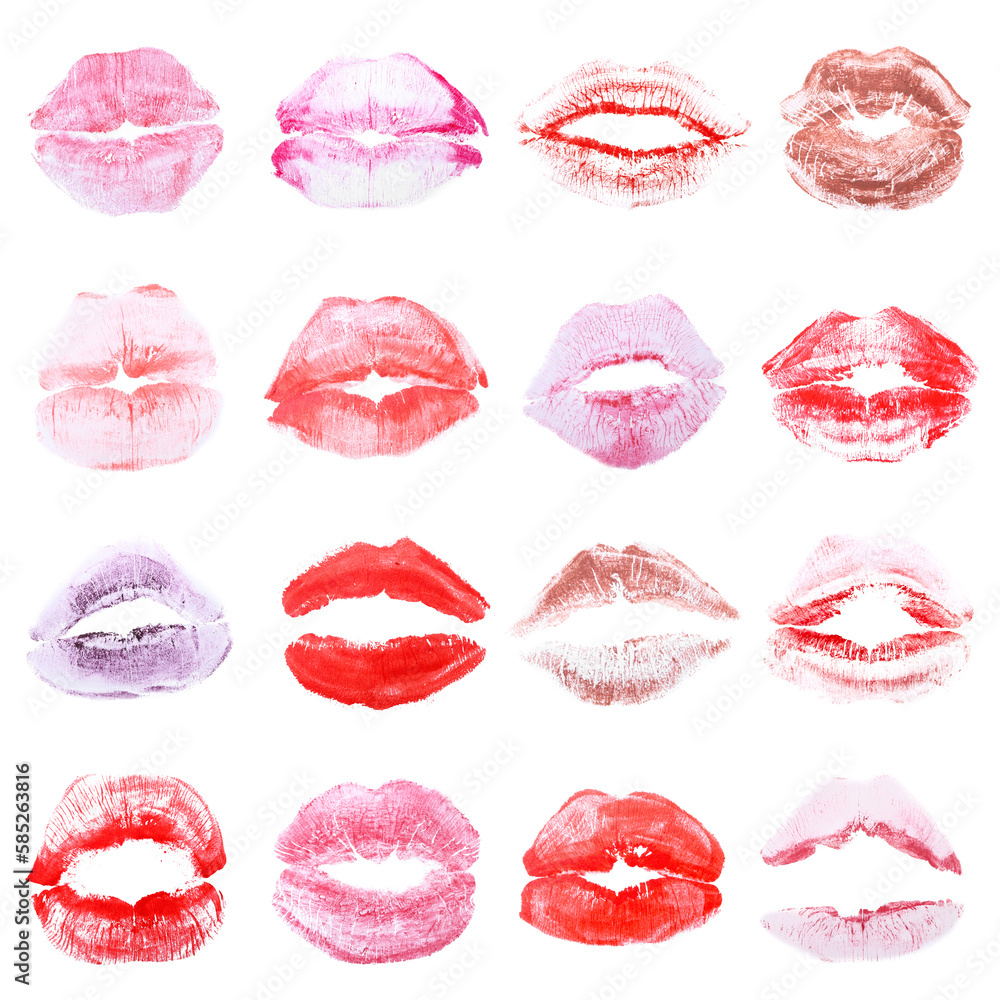 Set of lipstick kiss marks on white background Set of lipstick kiss marks on white background