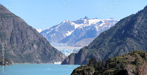 Snow-capped mountains and a glacer of Tracy Arm Fjord