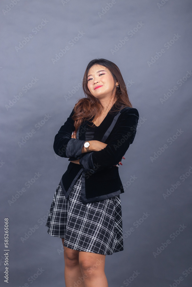 beautiful chinese asian women dressed in formal office wear jackets and skirts. girl expression smiling cheerful posing formal all hands showing okay beautiful chinese asian women dressed in formal office wear jackets and skirts. girl expression smiling cheerful posing formal all hands showing okay