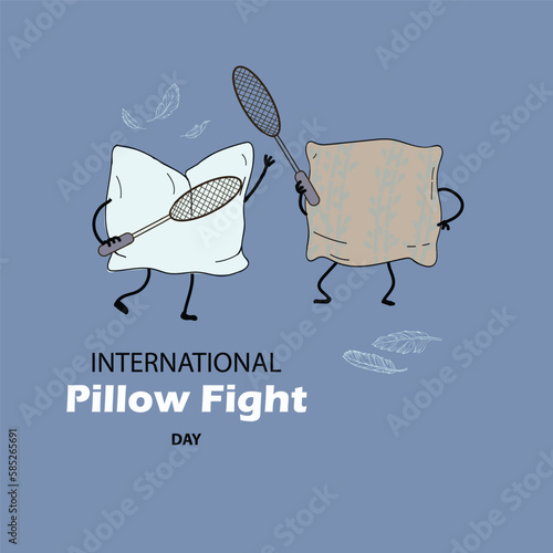 Two pillows having a pillow fight.  Unofficial Holiday Collection April. International Pillow Fight Day