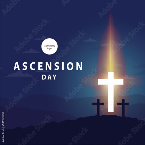 happy ascension day of jesus with majestic white cross illustration symbol