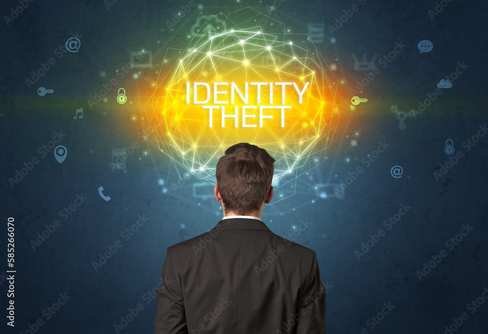 Rear view of a businessman, online security concept Rear view of a businessman, online security concept
