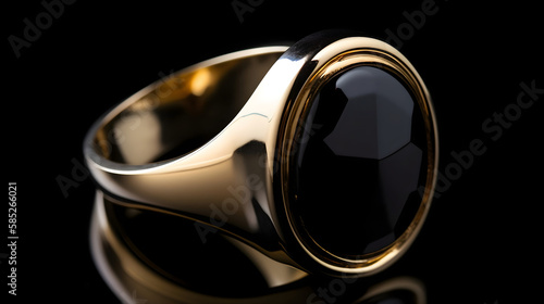 Golden ring with onyx. Generative AI