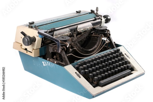 Old antique mechanical vintage typewriter on white with clipping puth