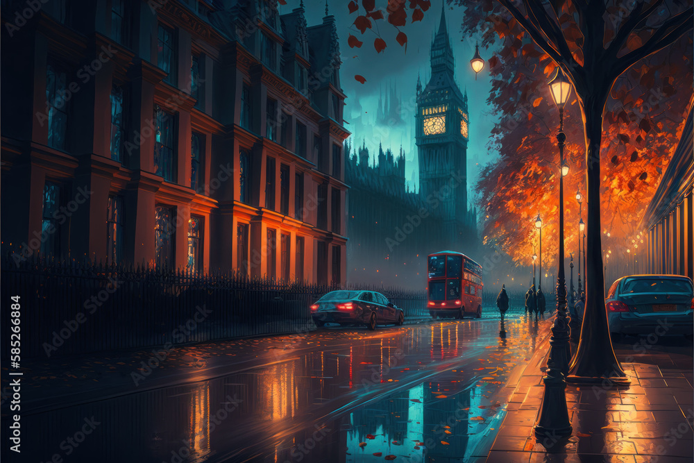 Autumn in London created with generative AI technology