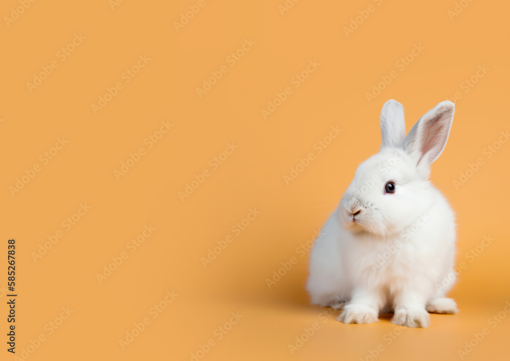 Cute baby rabbit sitting on a solid background. Generative AI Cute baby rabbit sitting on a solid background. Generative AI