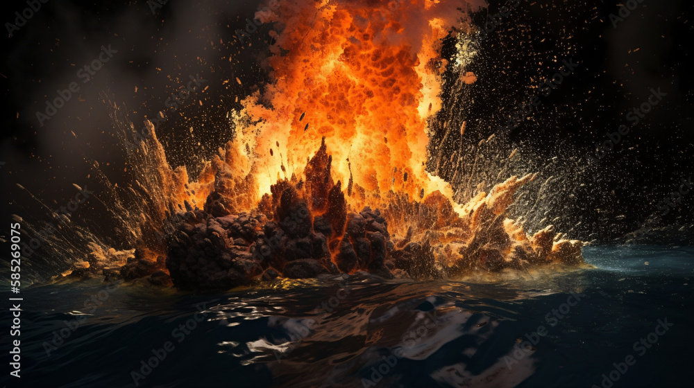 Volcan exploding on sea larva splash generative ai Volcan exploding on sea larva splash generative ai