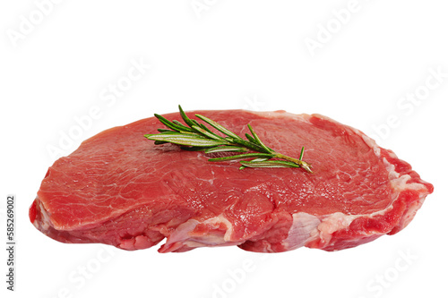 Raw fresh beef steak isolated on white background. Meat with rosemary.