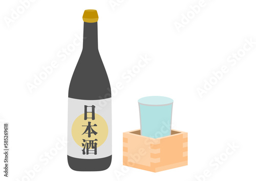 日本酒の入った瓶と升酒のイラスト
