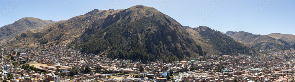 HUANCAVELICA, PERU - JULY 1, 2022: Panoramic view of the Señor de Potocchi mountain of the Ascension district in the city of Huancavelica.