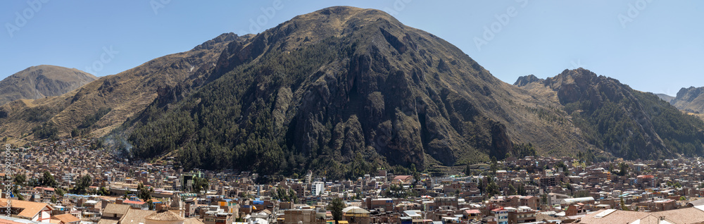 HUANCAVELICA, PERU - JULY 1, 2022: Panoramic view of the Señor de Potocchi mountain of the Ascension district in the city of Huancavelica.