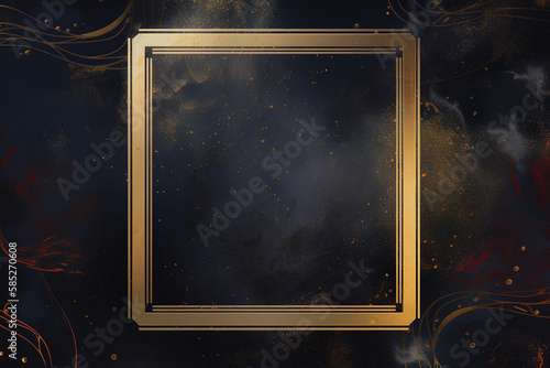 Golden frame on black abstract background. Created with Generative AI Technology