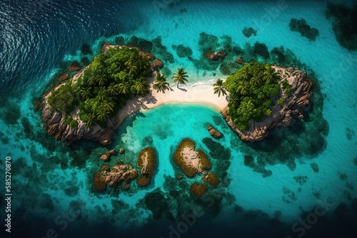 Small tropical island in the ocean. Ai. Top view