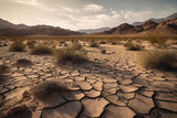 A desert landscape with cracked, dry ground - Generative AI