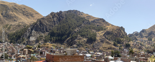 HUANCAVELICA, PERU - JUNE 27, 2022: Panoramic view of the San Cristobal mountain or also called the Señor de Soltera mountain located in the city of Huancavelica.