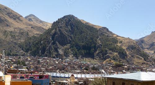 HUANCAVELICA, PERU - JUNE 27, 2022: Panoramic view of the San Cristobal mountain or also called the Señor de Soltera mountain located in the city of Huancavelica.