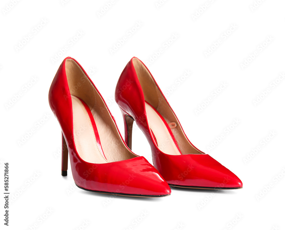 Pair of red high heeled shoes on white background Pair of red high heeled shoes on white background