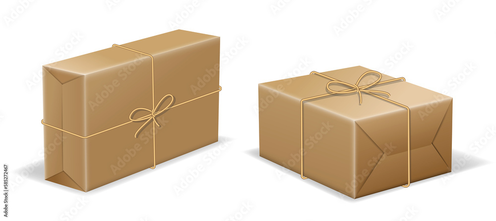 realistic parcel box wrapped in brown paper - 3d illustration
