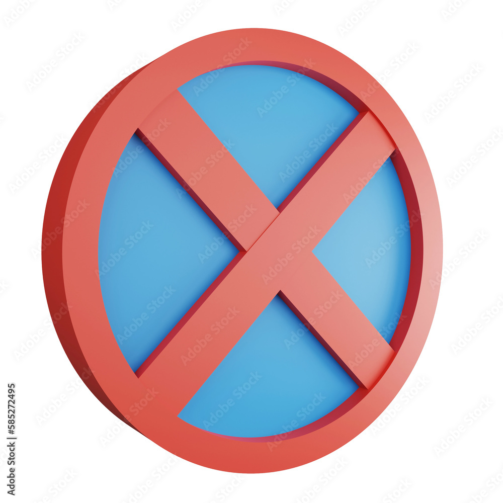 3D render no stopping sign icon isolated on transparent background, red mandatory sign 3D render no stopping sign icon isolated on transparent background, red mandatory sign