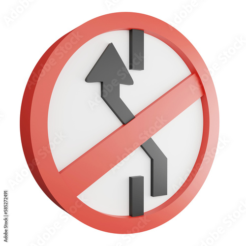 3D render no lane change sign (left) icon isolated on transparent background, red mandatory sign