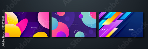 Set of bright shape abstract colorful design background