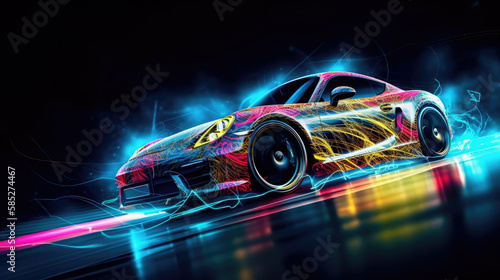 Sports car lights and neon created with Generative AI Technology, ai, generative