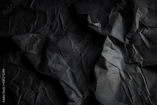 Design space black and dark crumpled paper textured background. Created with Generative AI Technology