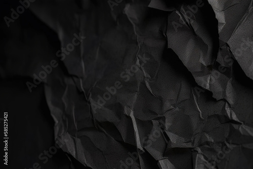Design space black and dark crumpled paper textured background. Created with Generative AI Technology