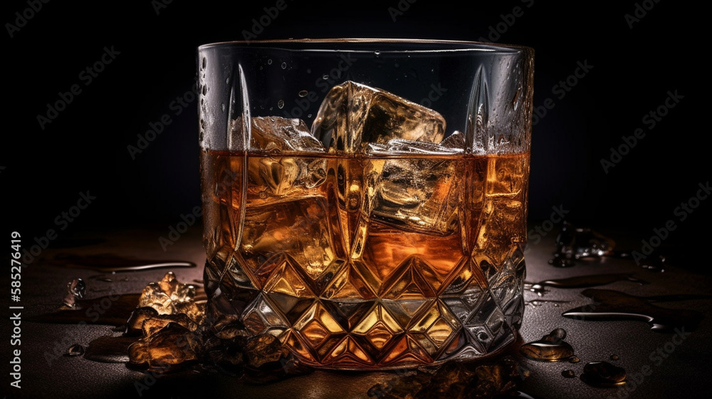 Whiskey on the rocks with ice cubes.generative ai Whiskey on the rocks with ice cubes.generative ai
