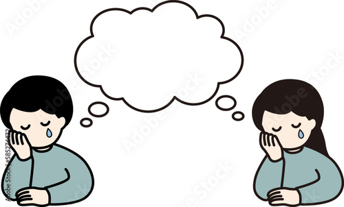 悩む男女と吹き出しのベクターイラスト