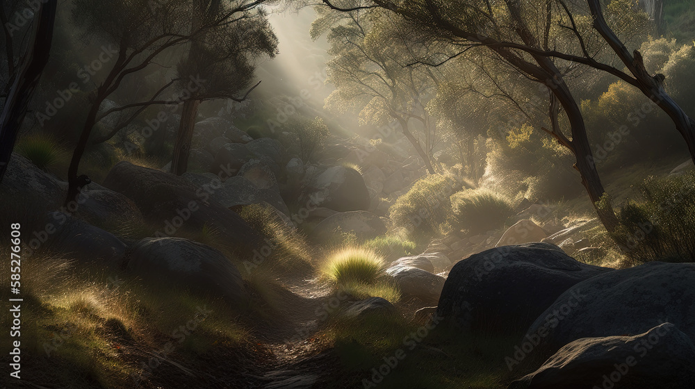 Nature's Harmony: A Peaceful Landscape of Light and Shadow created using generative ai