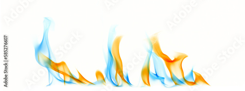 Blue fire flames on a white background.