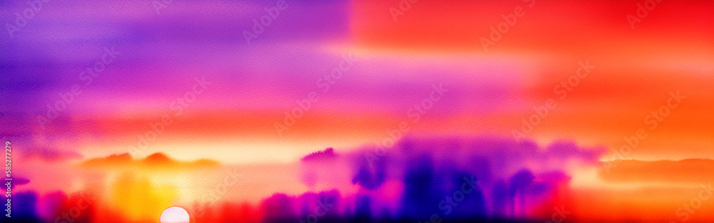Illustration of a vibrant sky with fluffy clouds created with Generative AI technology