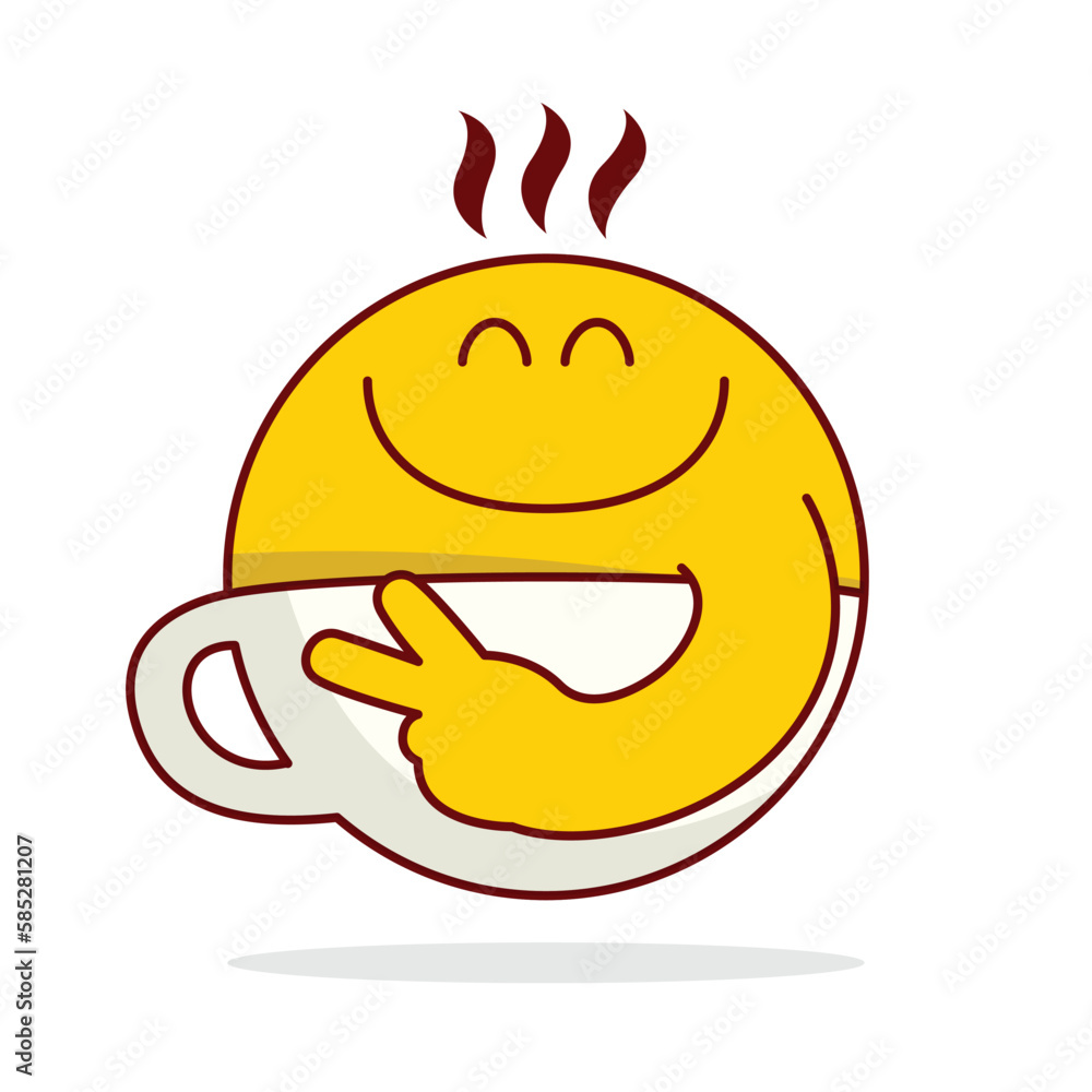 Smile Emoji Coffee Cup Cafe Logo Design for Coffee Shop, Cup of Coffee
