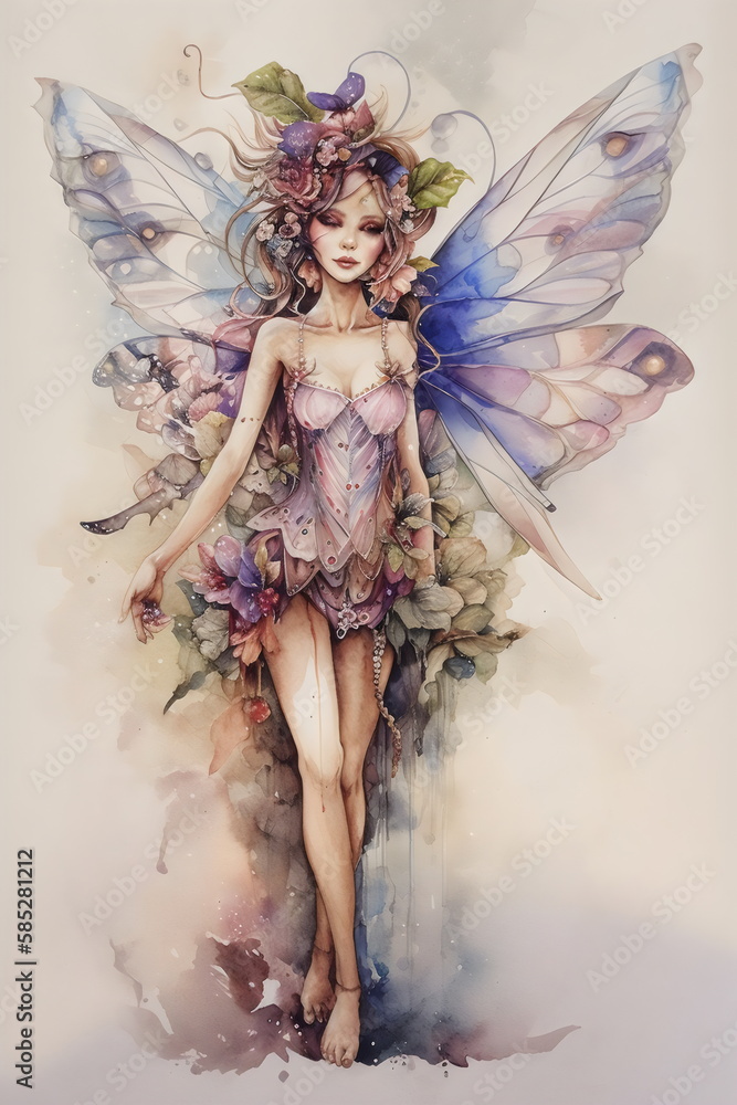watercolor purple fairy on white paper, made with generative ai watercolor purple fairy on white paper, made with generative ai