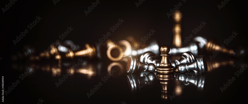 Chess pieces on falling chess concepts of leadership or wining challenge battle fighting of business team player and risk management or human resource or strategic planning.