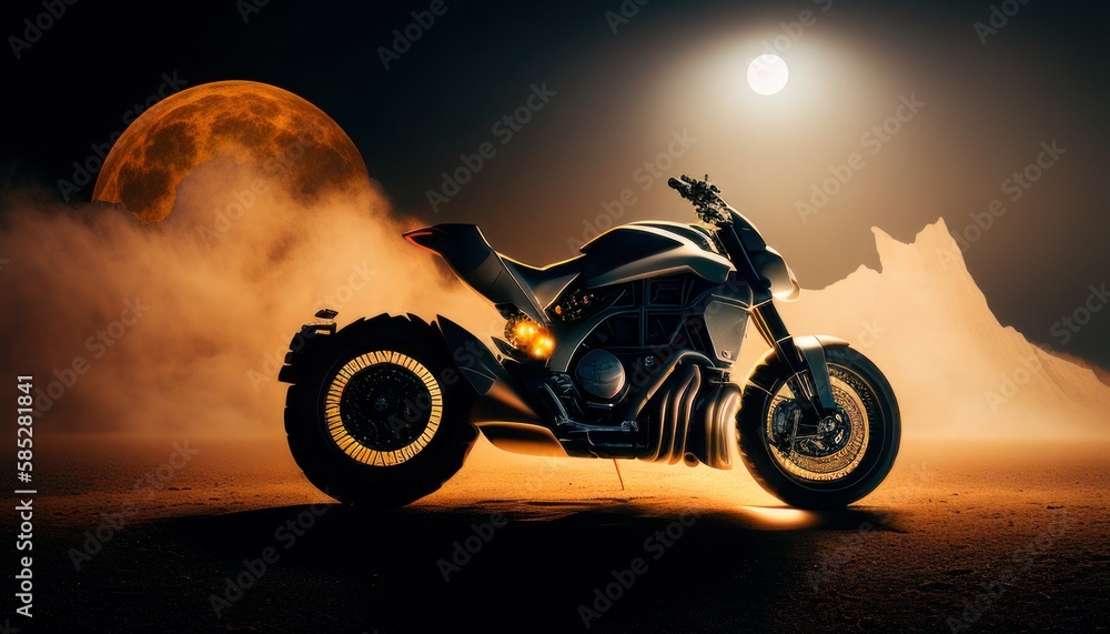 Super bike on desert dunes background. Generative AI