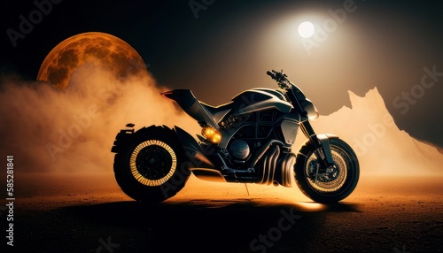 Super bike on desert dunes background. Generative AI