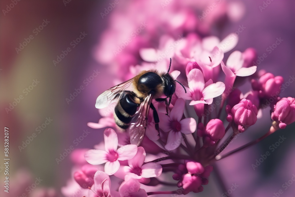 photorealistic macro bee on pink flowers, made with generative ai photorealistic macro bee on pink flowers, made with generative ai