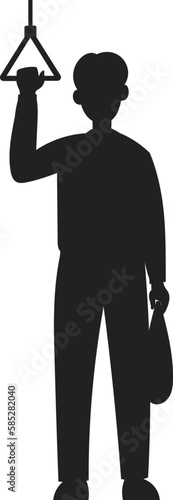 man holding briefcase in subway or bus illustration.