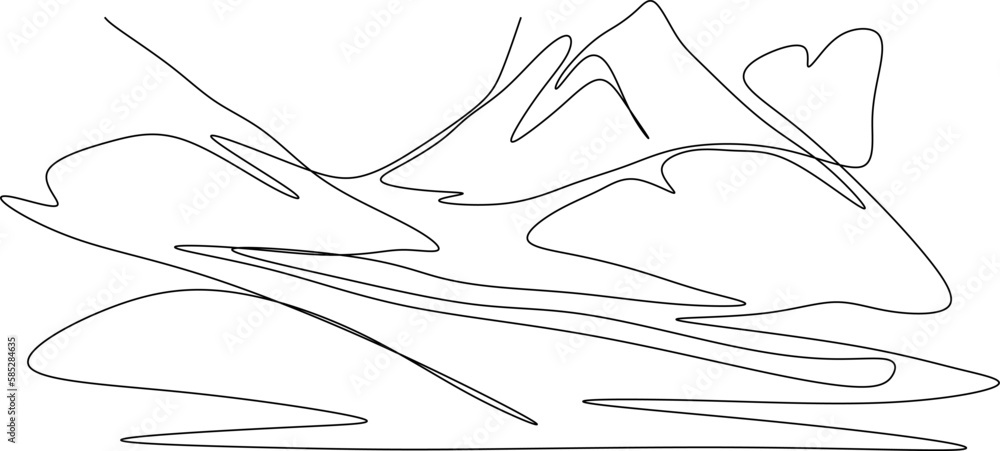 One line art. continues line art. hand drawn illustration of a sketch of a mountain