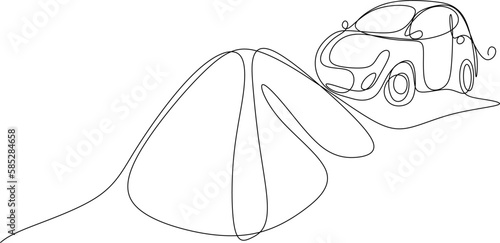 hand drawn illustration of a sketch of a tend and a car