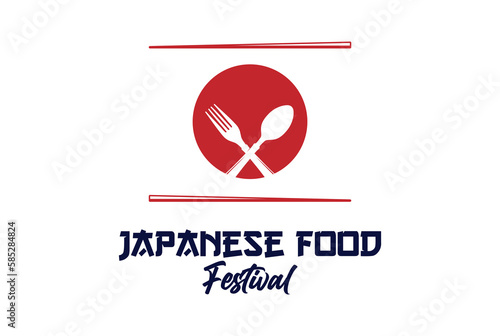 Japanese Flag with Spoon Fork and Chopstick for Cafe Restaurant Food Culinary Catering Label Logo Design