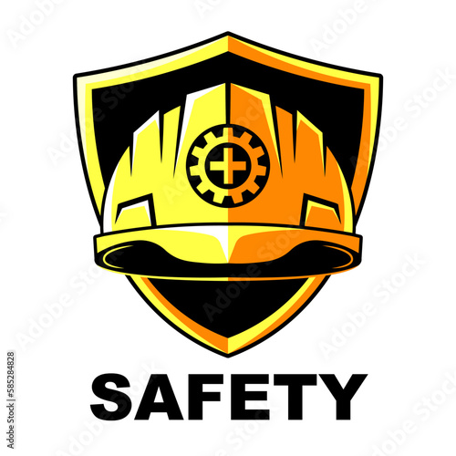 safety first logo design shield helmet construction safely at workplace factory logo banner