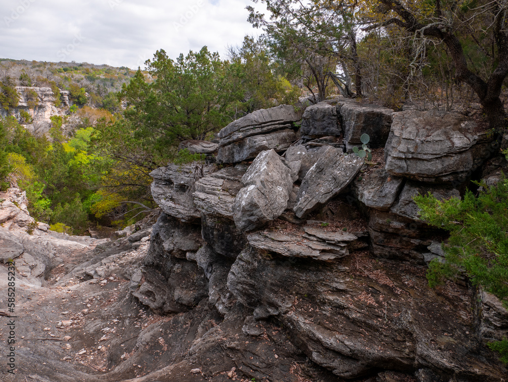 Rock outcrop along dogleg canyon trail at Colorado Bend State Park