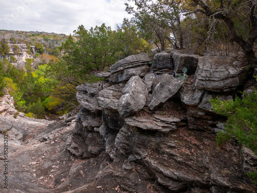 Rock outcrop along dogleg canyon trail at Colorado Bend State Park photo