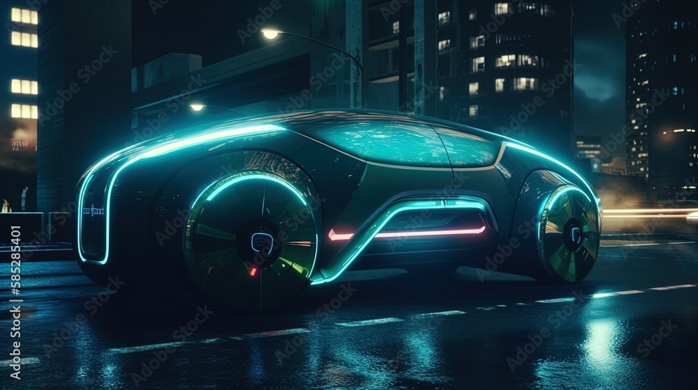 Futuristic Urban Mobility: Autonomous Car in a Neon-lit, Advanced City ...