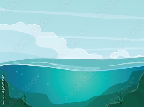 Drawing of the sea, sky and clouds , deep sea