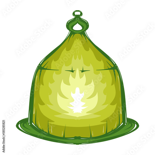 Illustration of a green lantern with a yellow flame on the theme of Ramadan, Eid al-Fitr and Eid al-Adha. Perfect for elements, icons, stickers, tattoos, for wallpapers or backgrounds themed Ramadan 