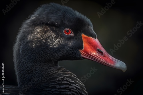 Obraz na plátně Black swan on dark black background
